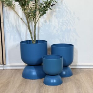 Set de maceteras contemporáneas azul mate