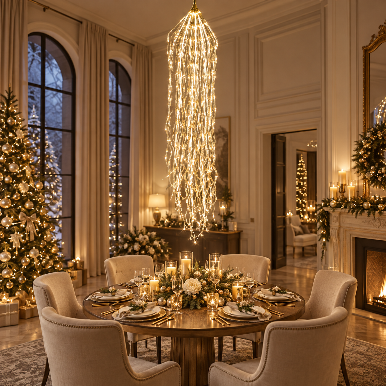 Cortina Rideau Lumineux ambientada sobre comedor