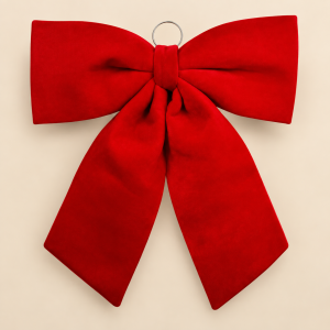 Lazo decorativo rojo Ruby Bow sobre fondo beige