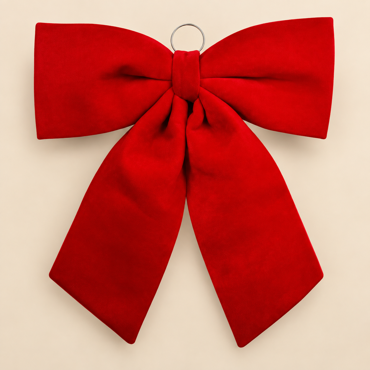 Lazo decorativo rojo Ruby Bow sobre fondo beige