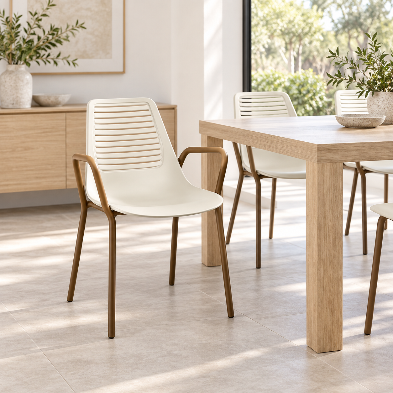 Silla comedor — Écrin Nacré ambientada con muebles de la colección
