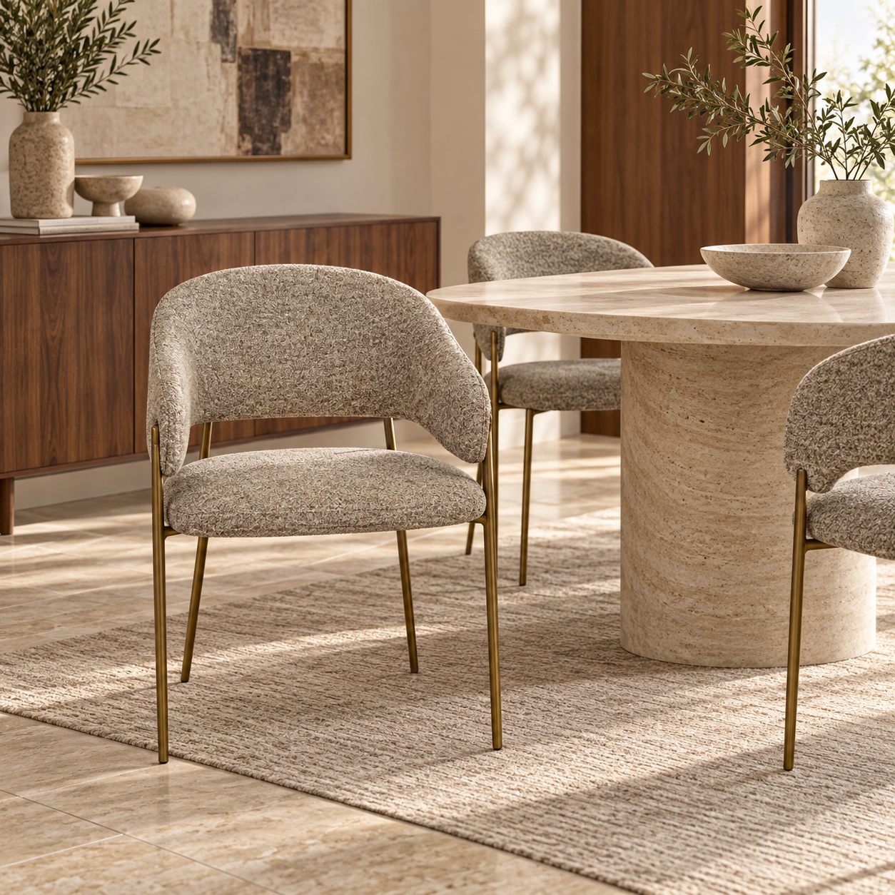 Silla — Fauteuil Taupe ambientada con muebles de la colección