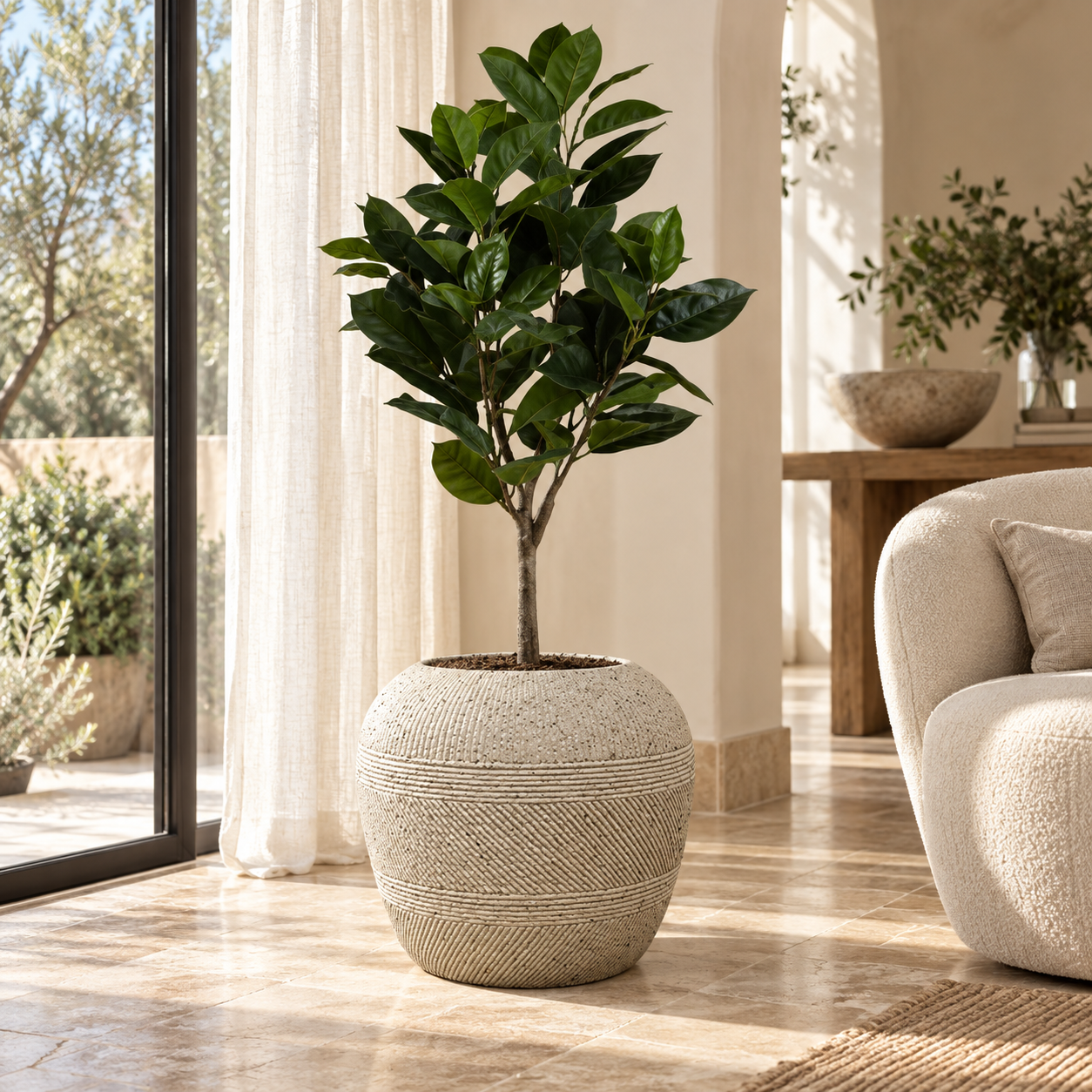 Vase Ventru con planta en terraza interior