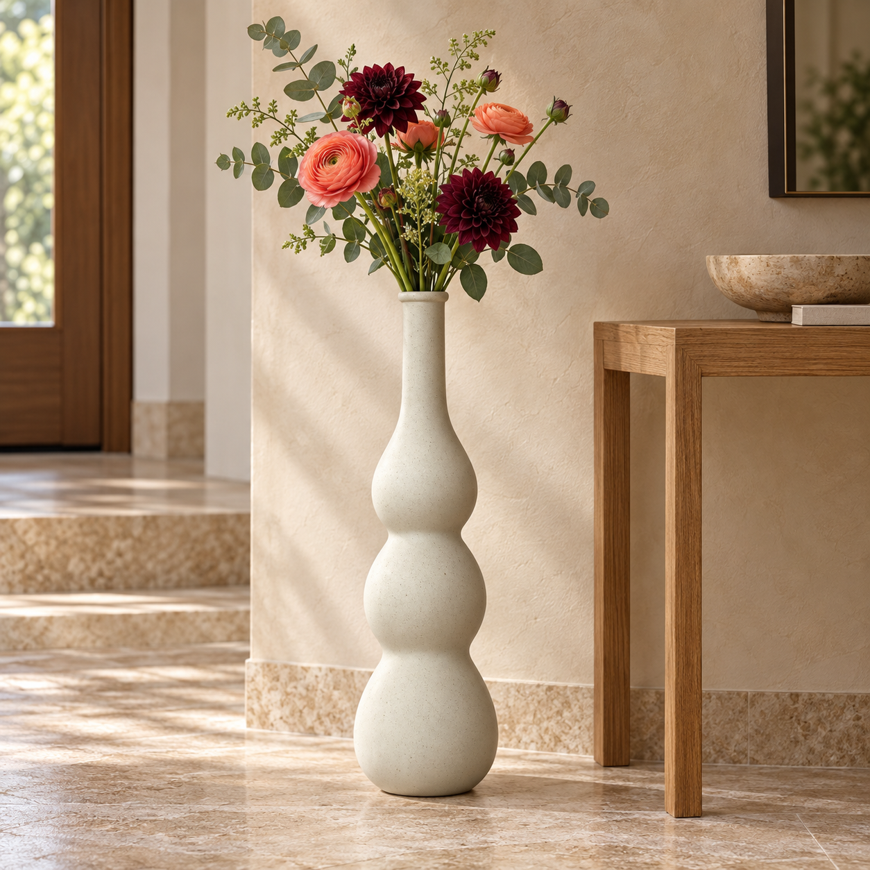 Vase Ondulé con flores coloridas en recibidor