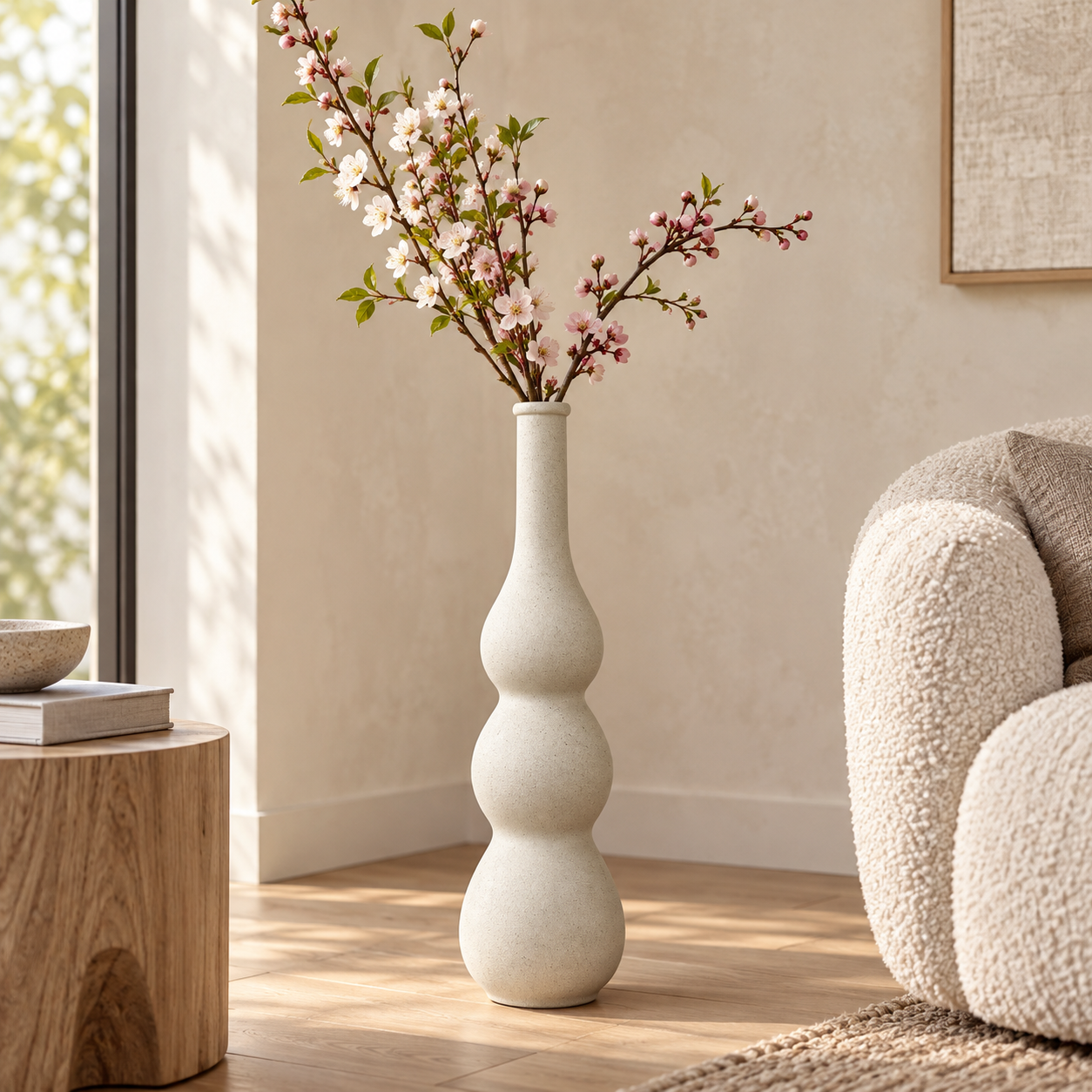 Vase Ondulé con ramas florales en sala