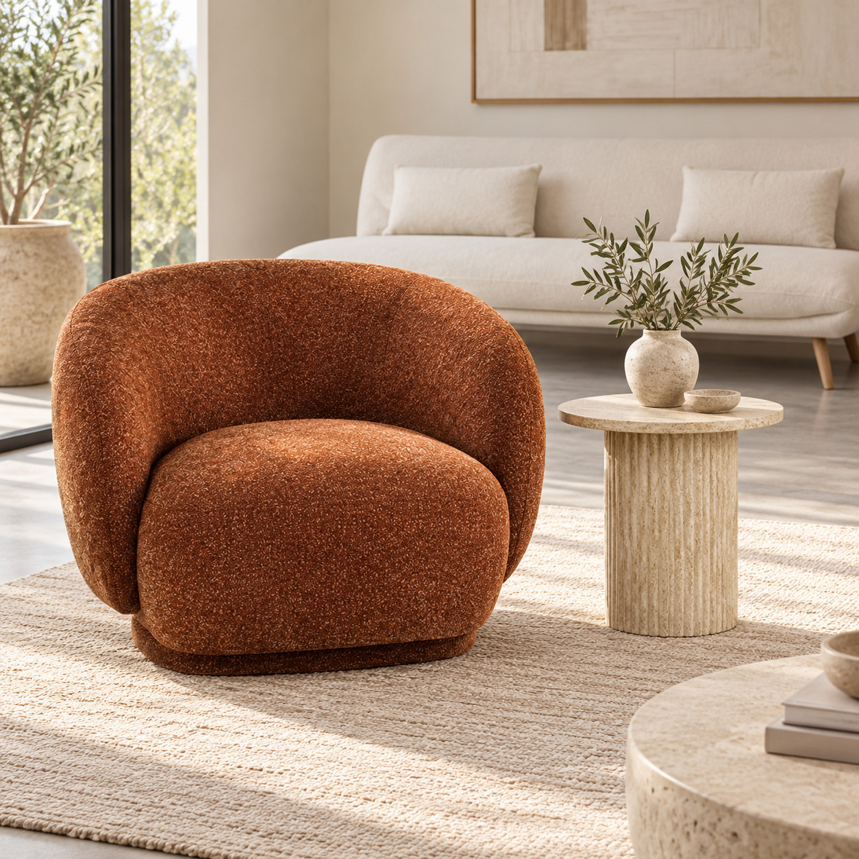 Poltrona swivel — Rotative Brique ambientado con muebles de la colección