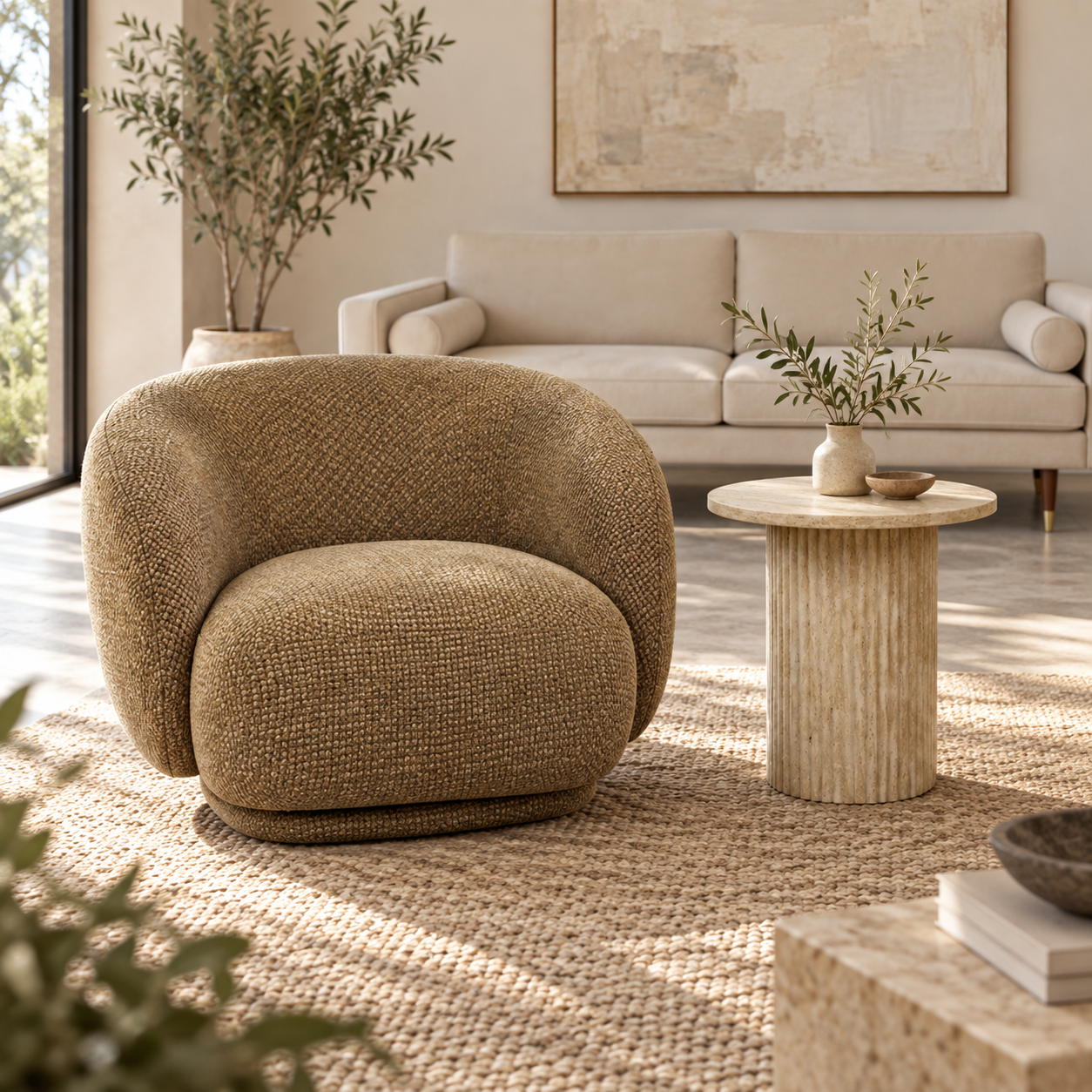 Poltrona swivel — Rotative Mousse ambientado con muebles de la colección