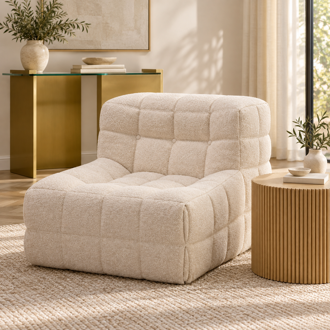 Assise Bouclette ambientado con mesa auxiliar