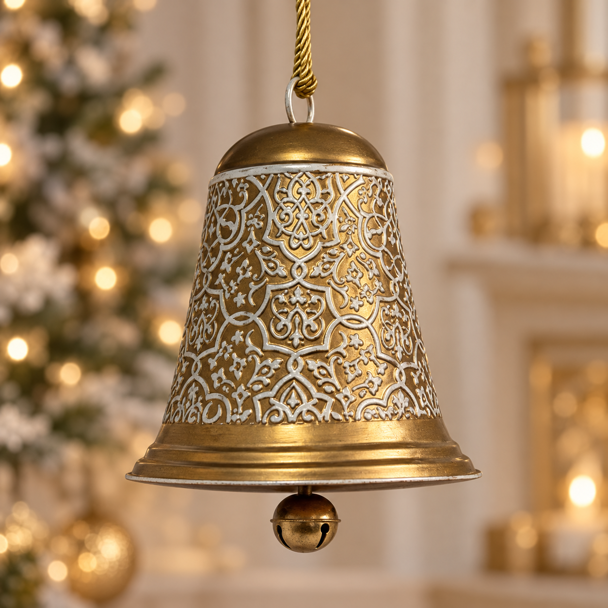 Campana decorativa Bronzo Ornato en acabado bronce con filigrana plateada