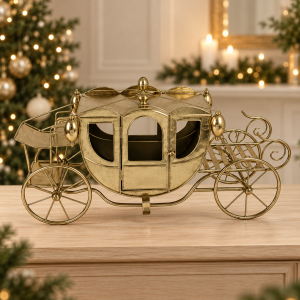 Coche decorativo de metal Carrozza Dorata en acabado dorado, vista principal