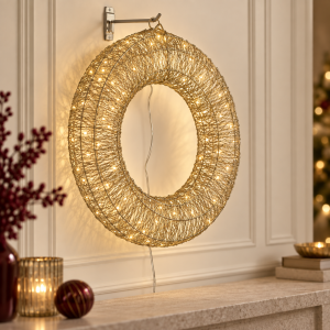 Aro navideño con luces Halo Dorado