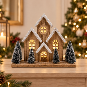 Casa de madera con luces LED Maison Enneigée