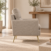 Perfil lateral del Sillón Chaise Noisette mostrando su profundidad y patas doradas