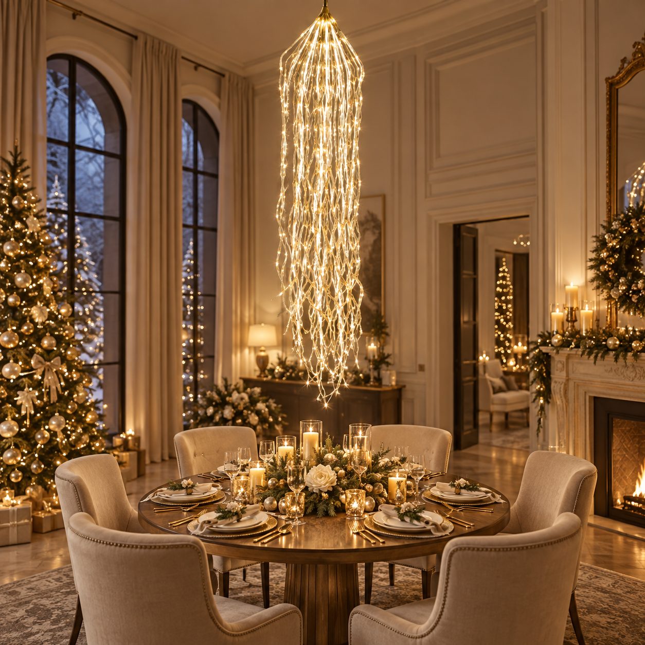 Cortina Rideau Lumineux ambientada sobre comedor