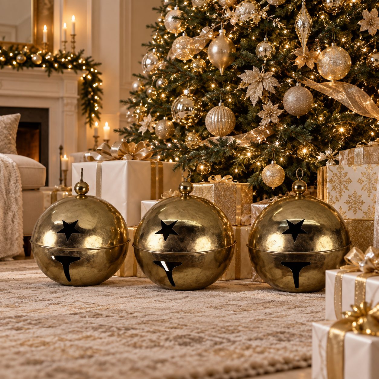Cascabeles Campanelle al pie del árbol de Navidad