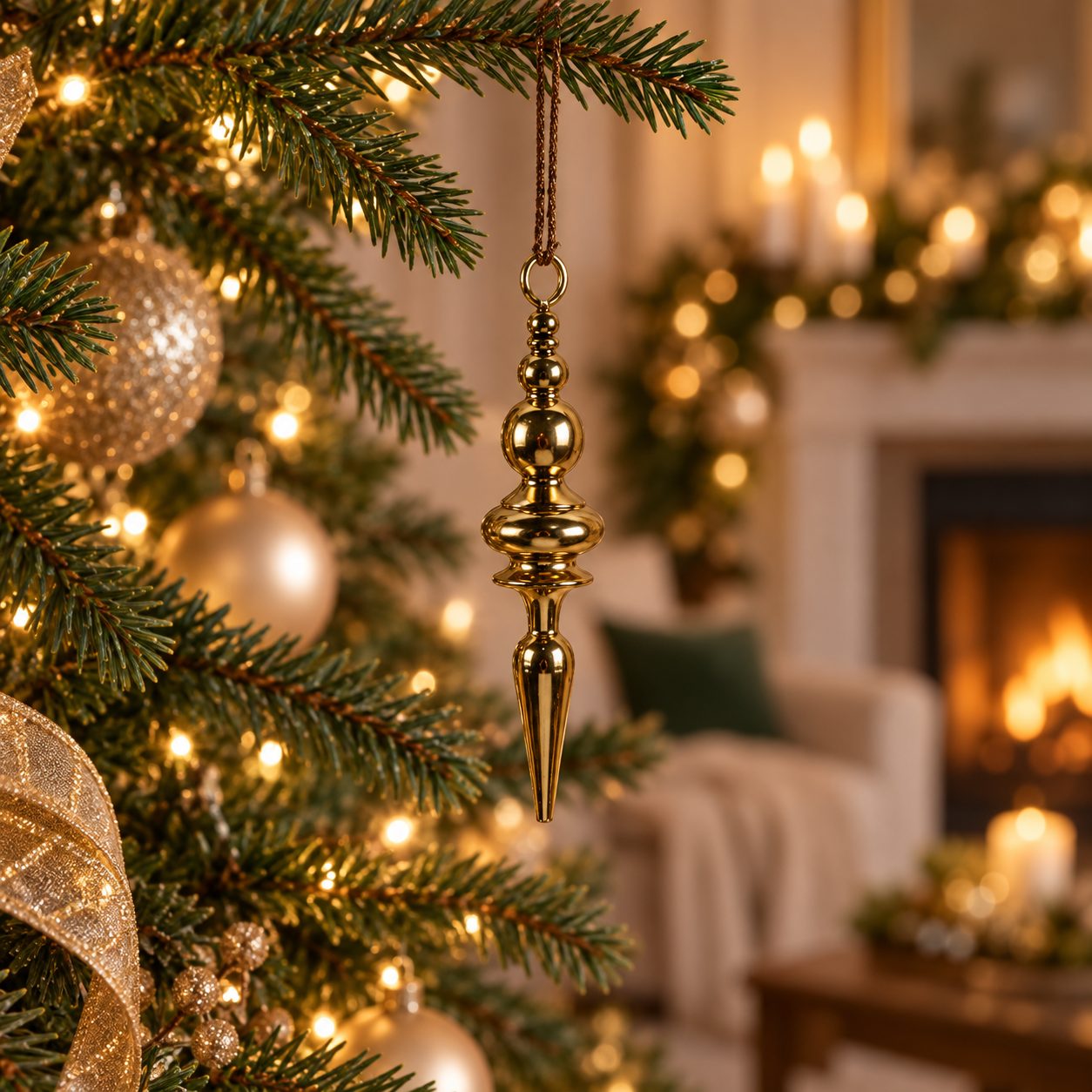Colgante Golden Drop ambientado en árbol navideño