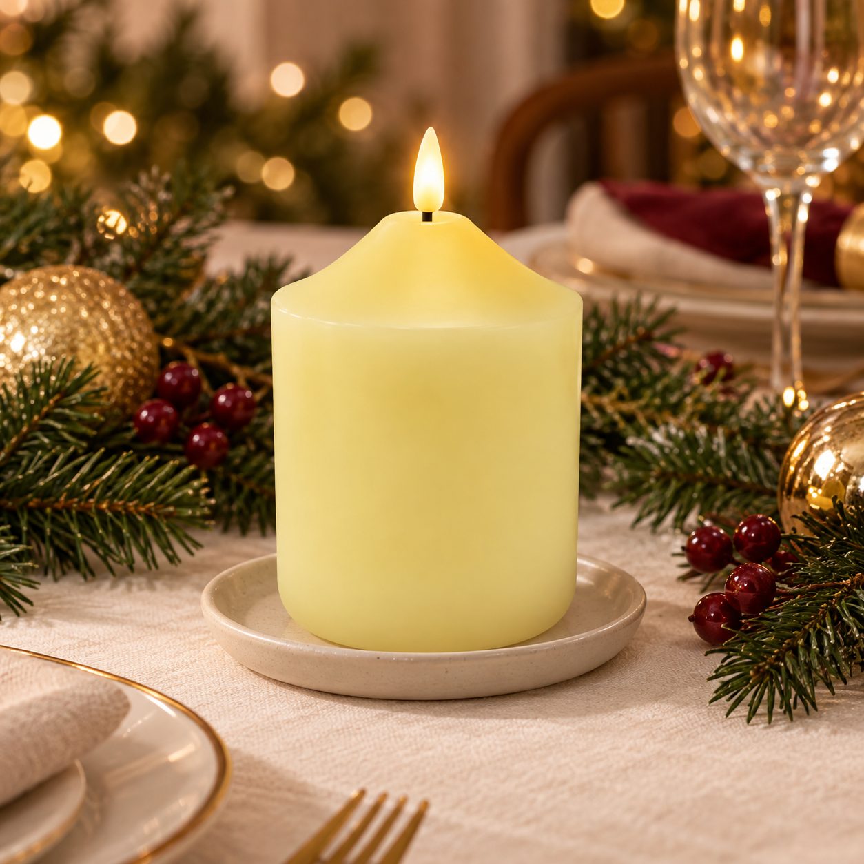 Vela Bougie Beurre en mesa navideña