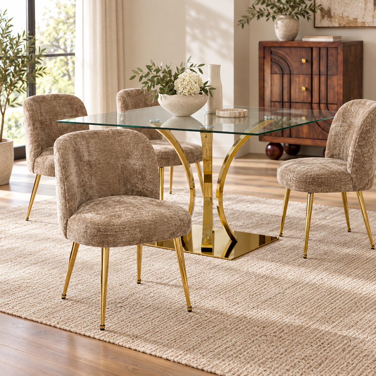 Silla — Chaise Velours Sable ambientado con muebles de la colección