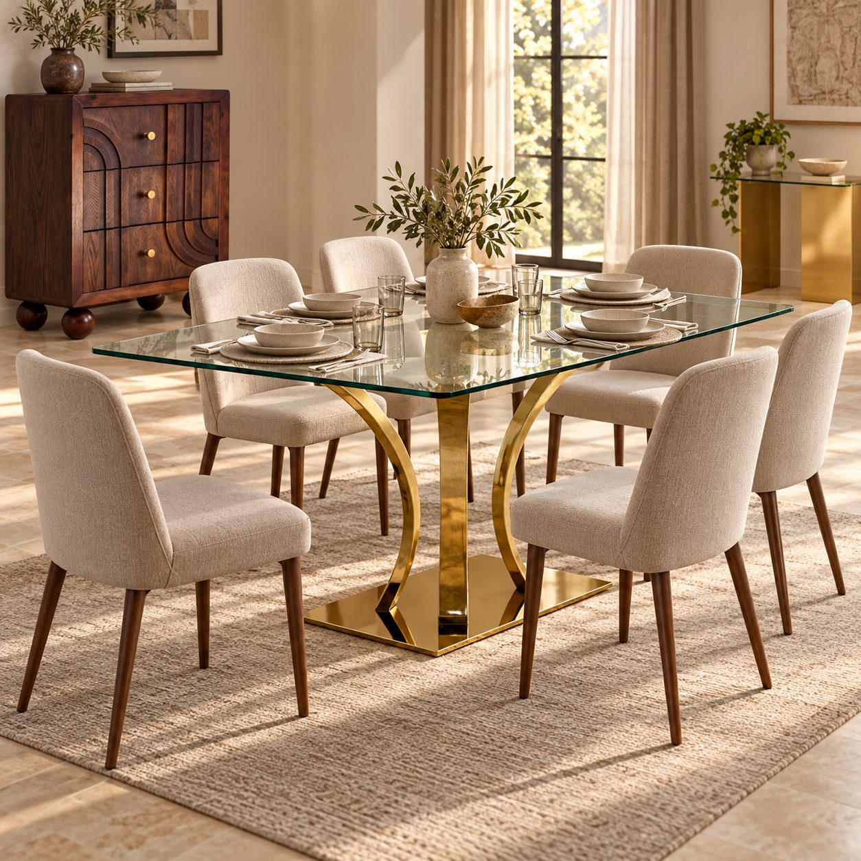 Table Diaphane ambientada con seis sillas