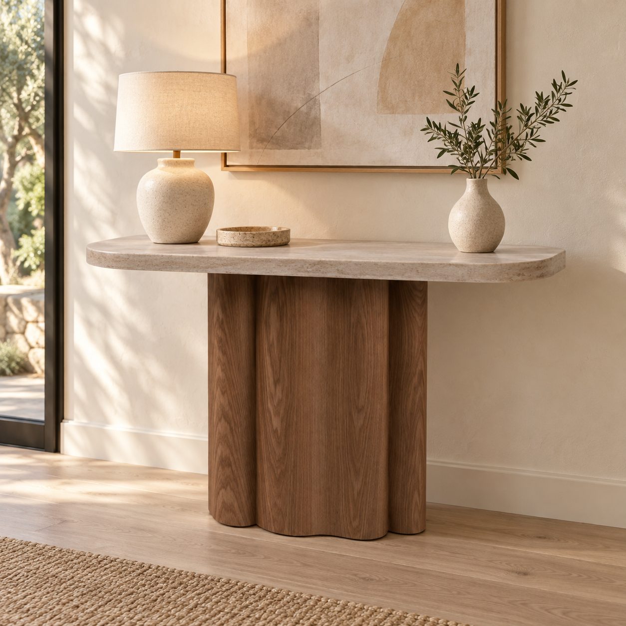 Consola — Console Chevron ambientada en recibidor