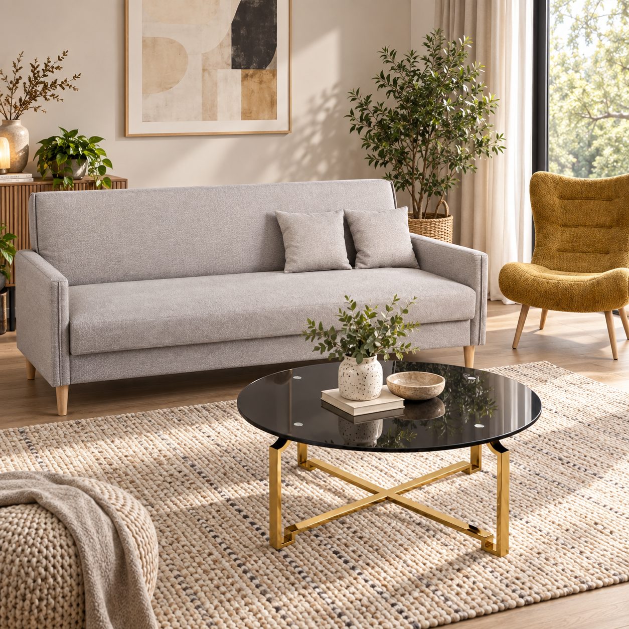 Sofá cama — Méridienne Opale ambientado con muebles de la colección
