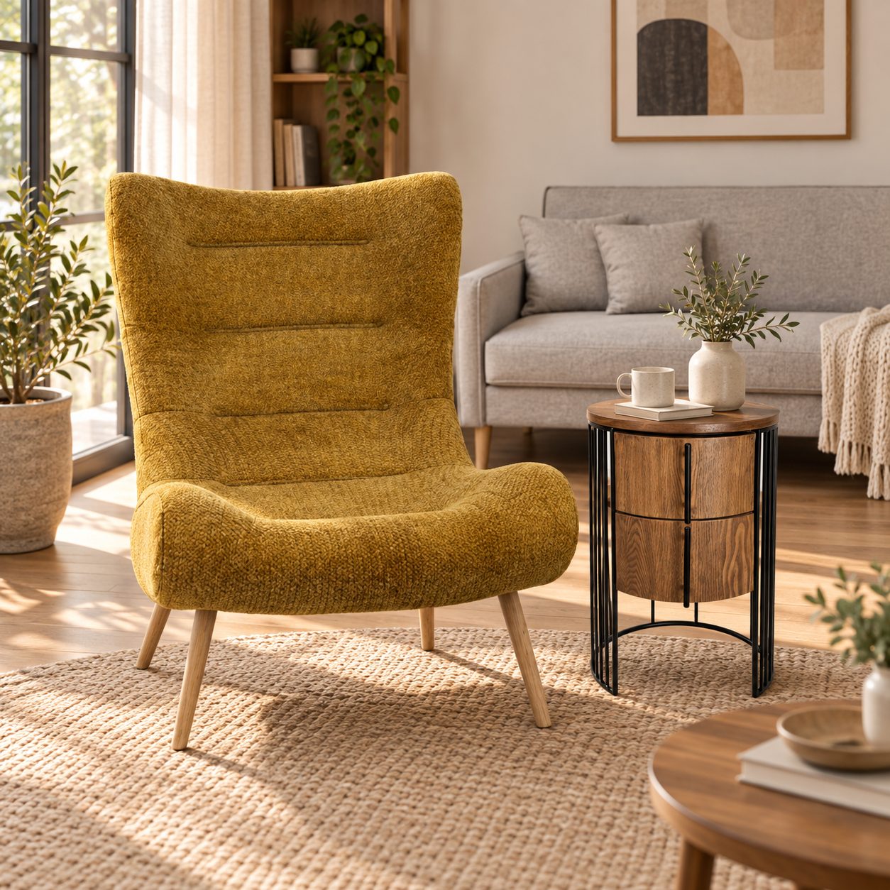 Poltrona — Fauteuil Moutarde ambientado con muebles de la colección
