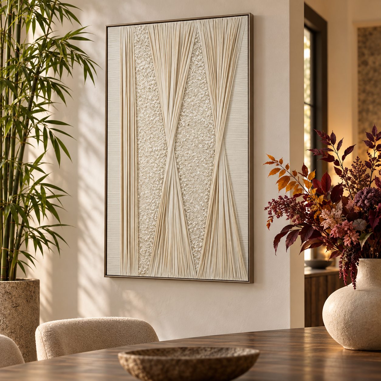 Vista angular del Cuadro Intreccio d’Avorio con relieve tridimensional