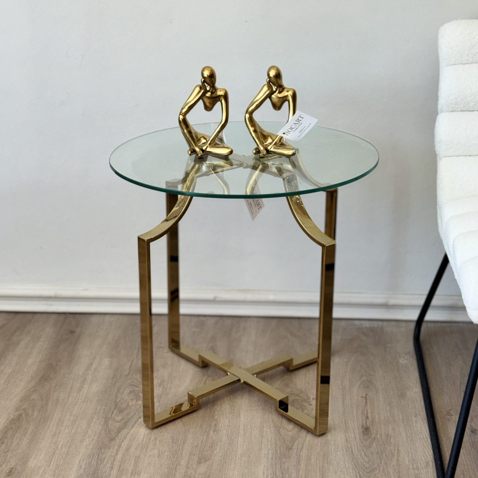Mesa auxiliar cristal dorado. — vista 2