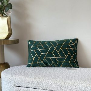 Cojín elegante verde con líneas doradas