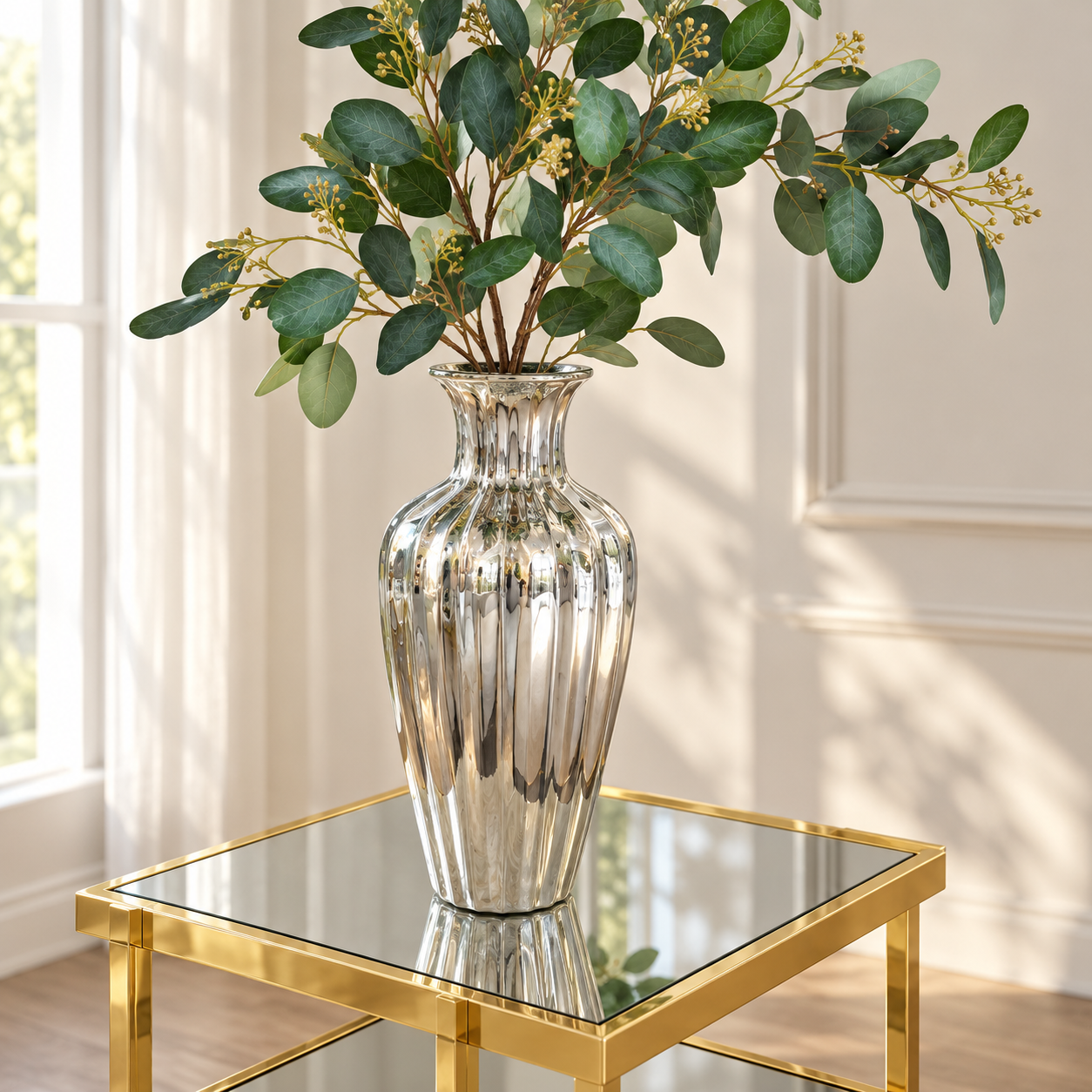 Florero de cerámica plateado — Argento Moderno — vista ambientada 1 con complementos HOCART