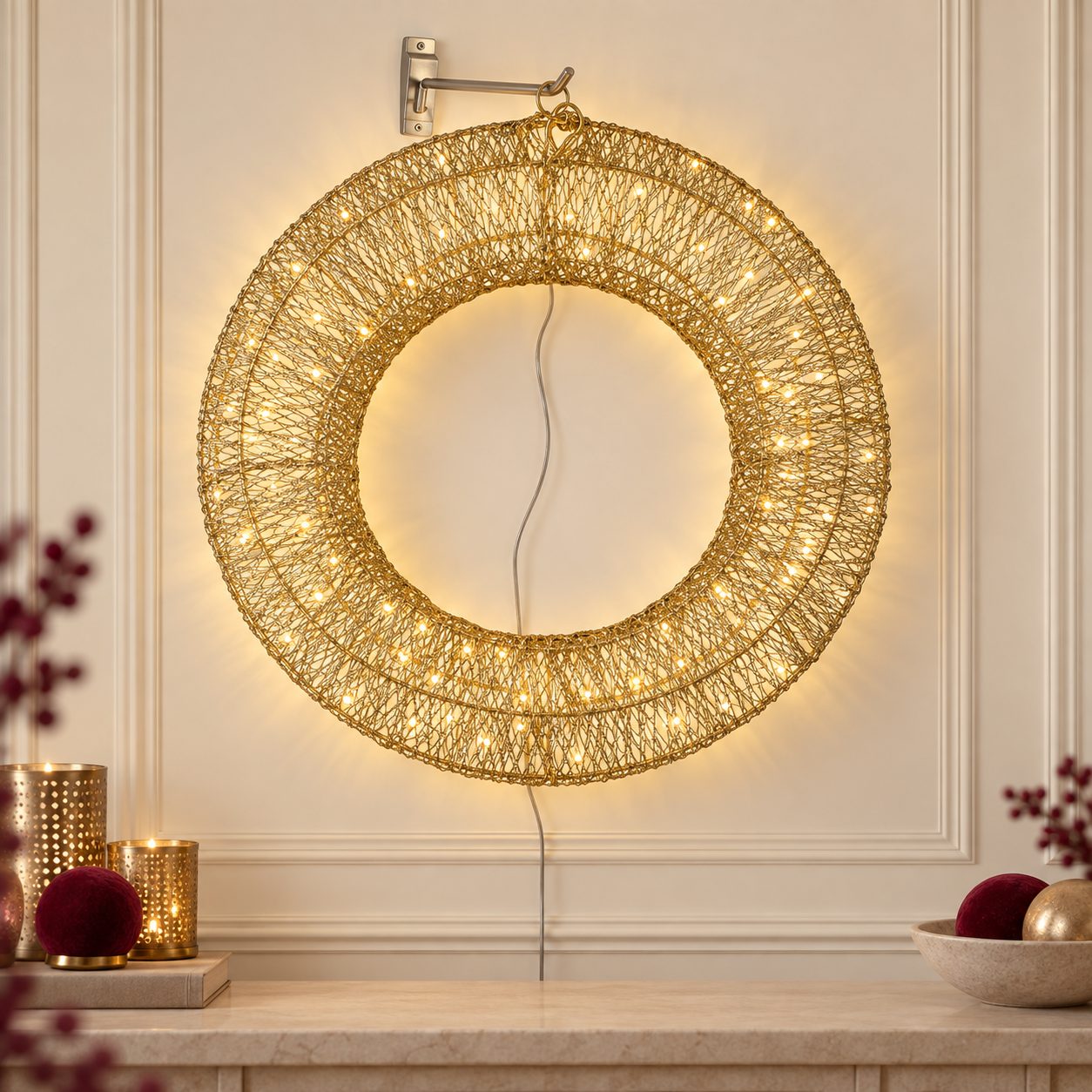 Aro navideño con luces Halo Dorado — vista 2