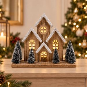 Casa de madera con luces LED Maison Enneigée