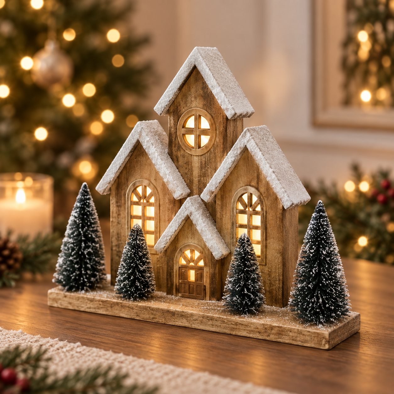 Casa de madera con luces LED Maison Enneigée — vista 2