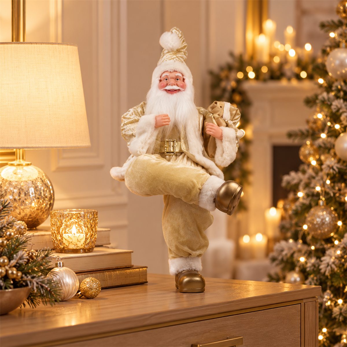 Santa Claus Nicolas Espiegle en ambiente navideño a escala real