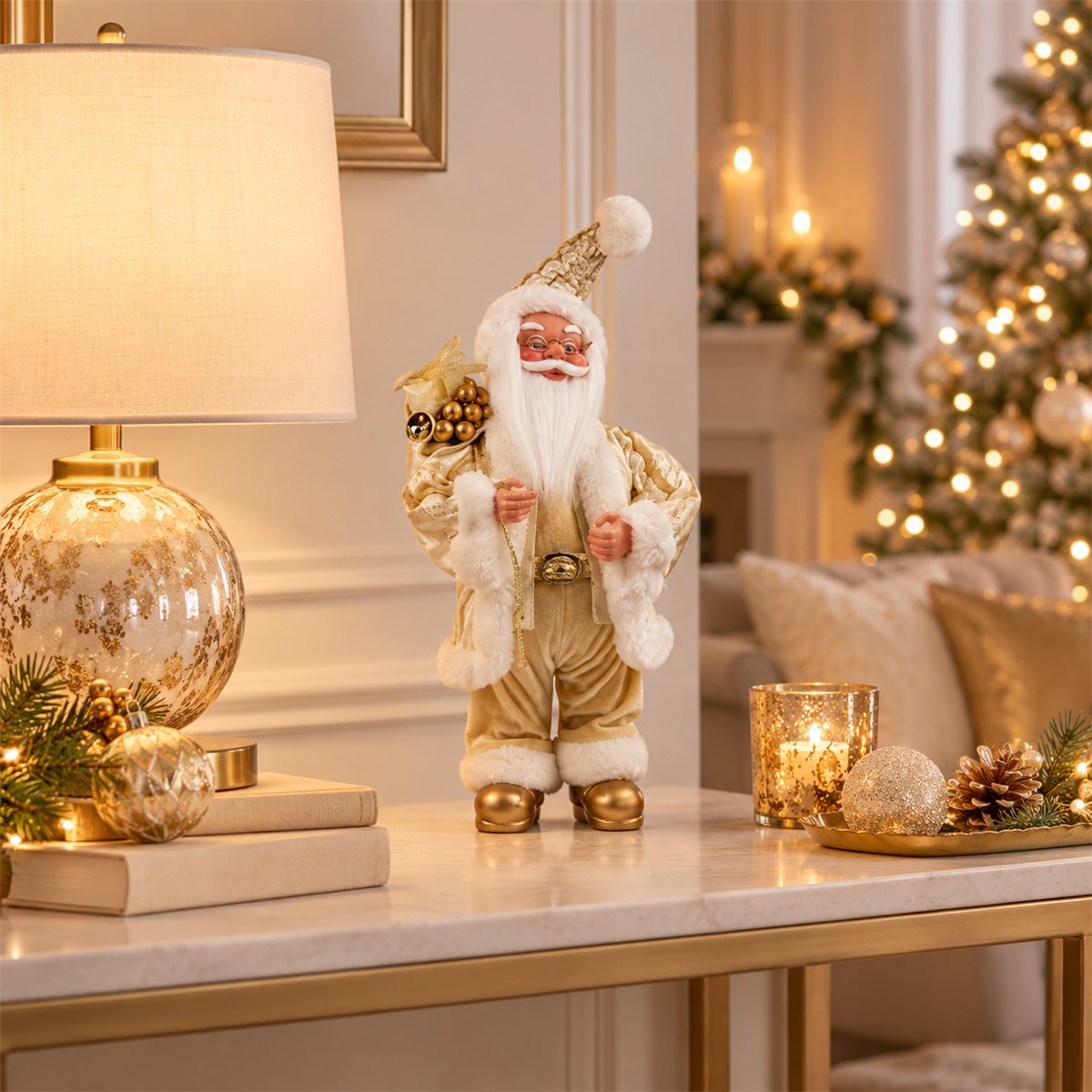 Santa Claus Nicolas Voyageur en ambiente navideño a escala real