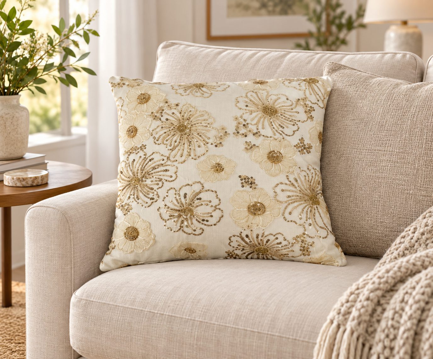 Cojín decorativo crema — Coussin Pétales — vista 2