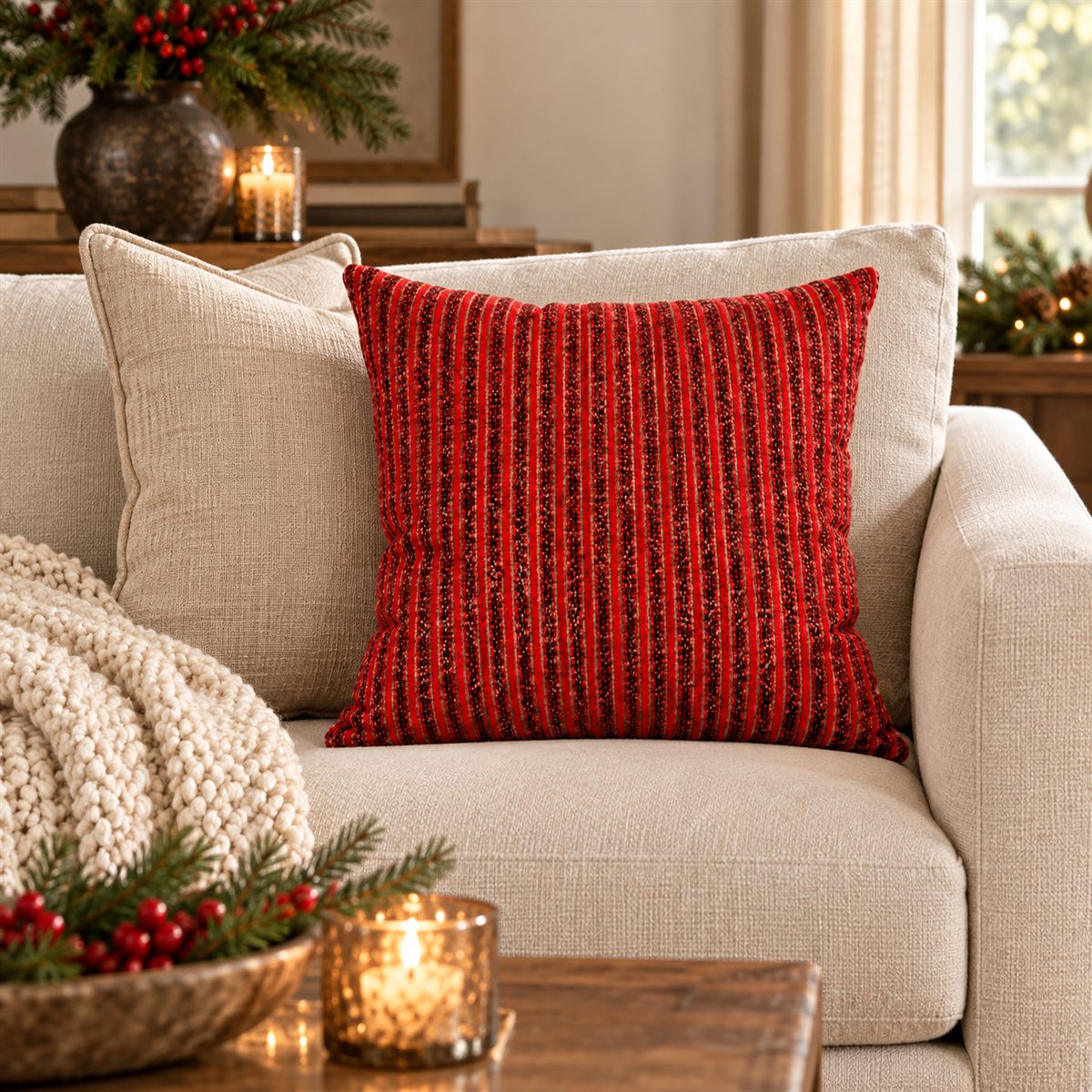 Cojín decorativo rojo — Coussin Rayé — vista 2