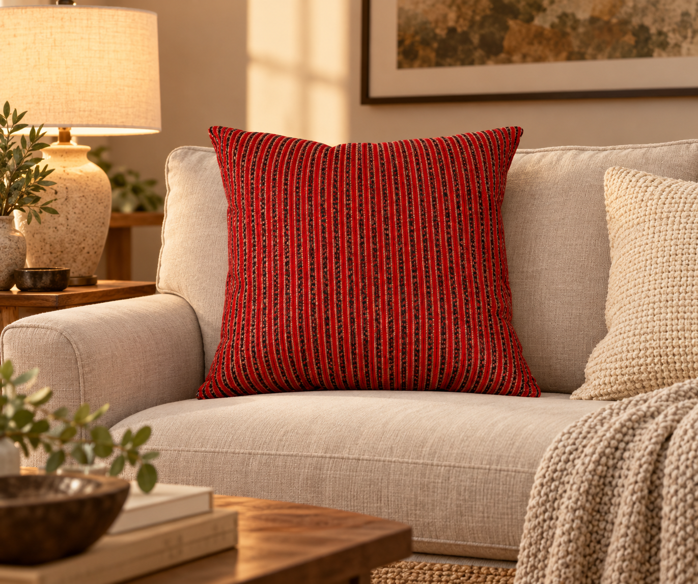 Cojín decorativo rojo — Coussin Strié — vista 2