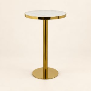 Mesa de bar alta Table Bistrot con cubierta circular clara y pedestal dorado