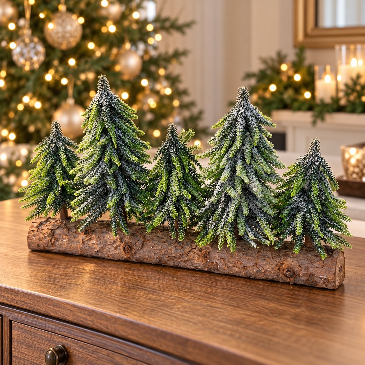 Bosco in Miniatura sobre consola en ambiente navideño, vista en ángulo