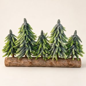 Bosque nevado en miniatura Bosco in Miniatura, cinco árboles sobre tronco en fondo limpio