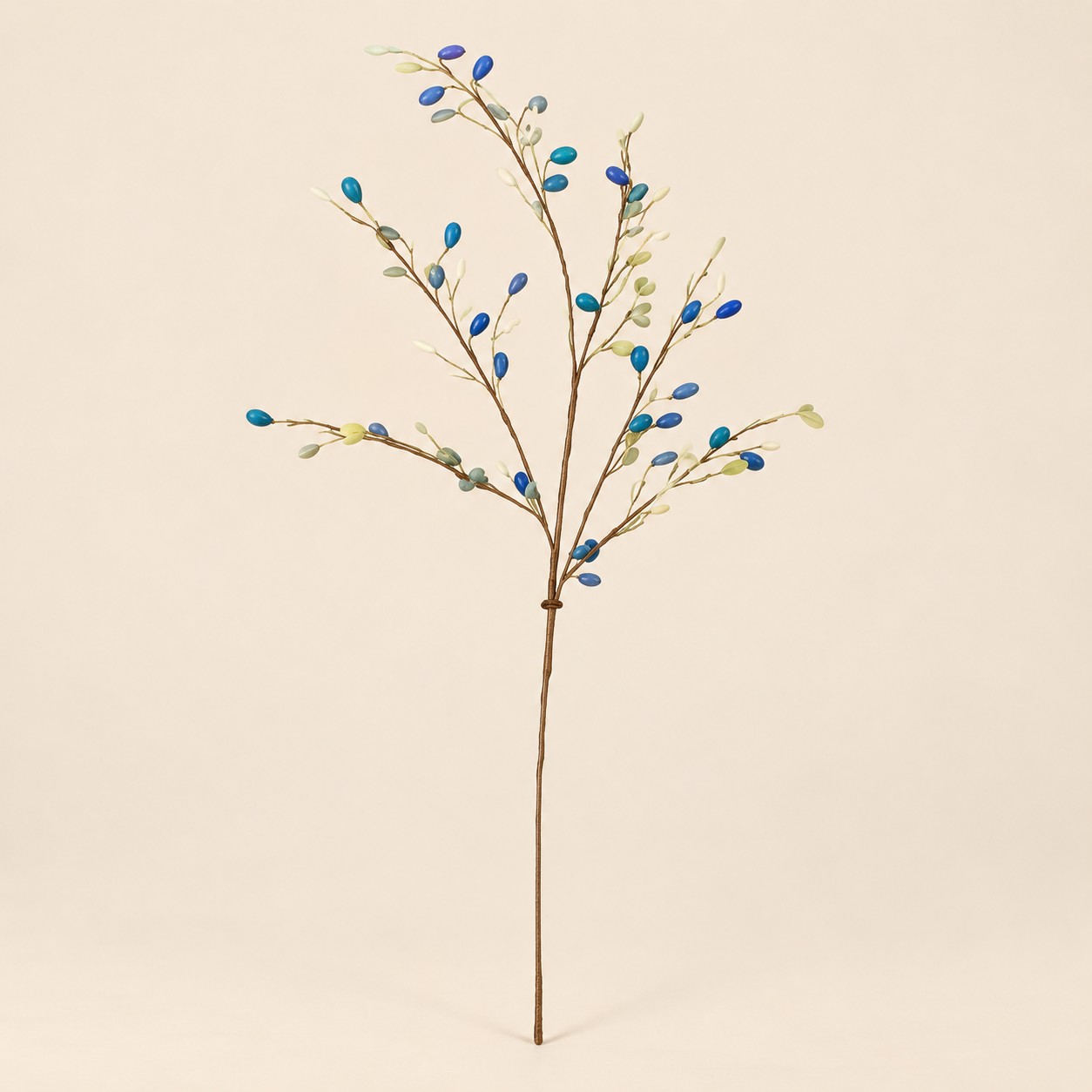 Rama decorativa con bayas azules — Branche Myrtille, vista principal sobre fondo beige