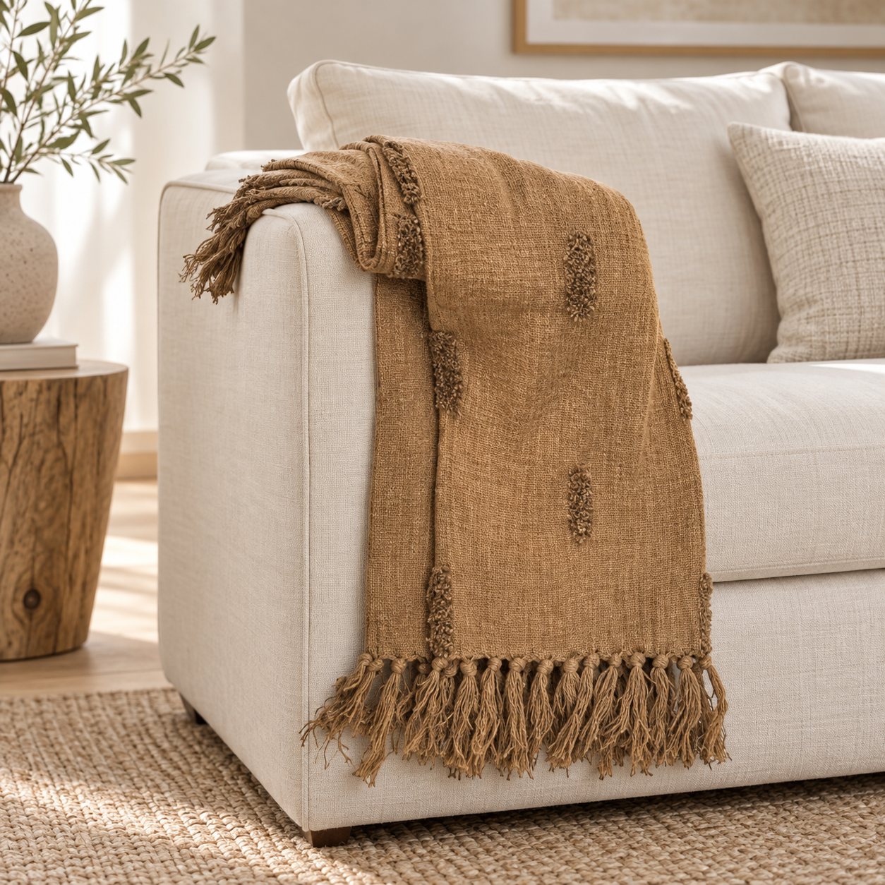 Throw — Plaid Camel, vista en ambiente