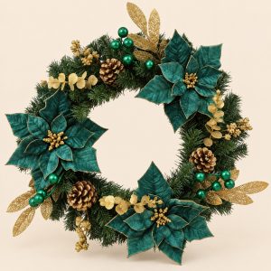 Corona navideña verde — Couronne Malachite, vista principal sobre fondo beige
