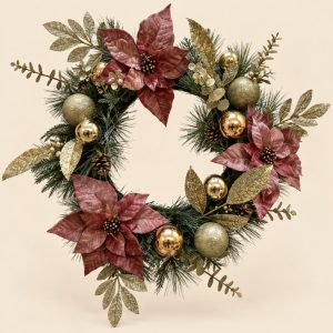 Corona navideña rosa — Couronne Prune, vista principal sobre fondo beige
