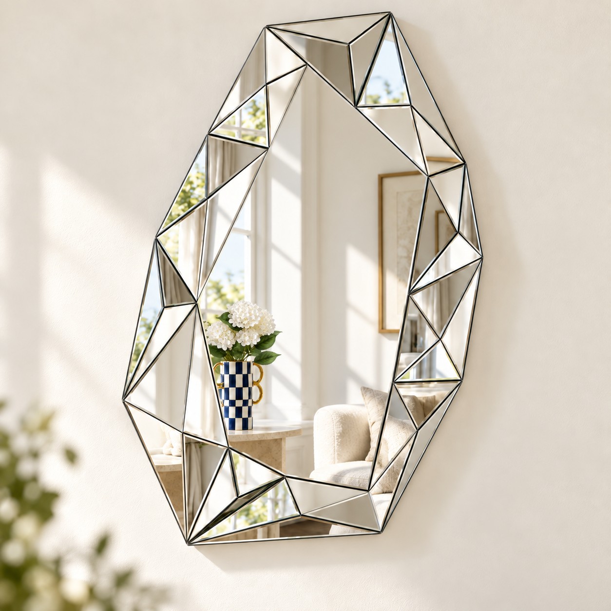 Espejo facetado — Diamant Facetté, detalle del borde y del vidrio reflectante