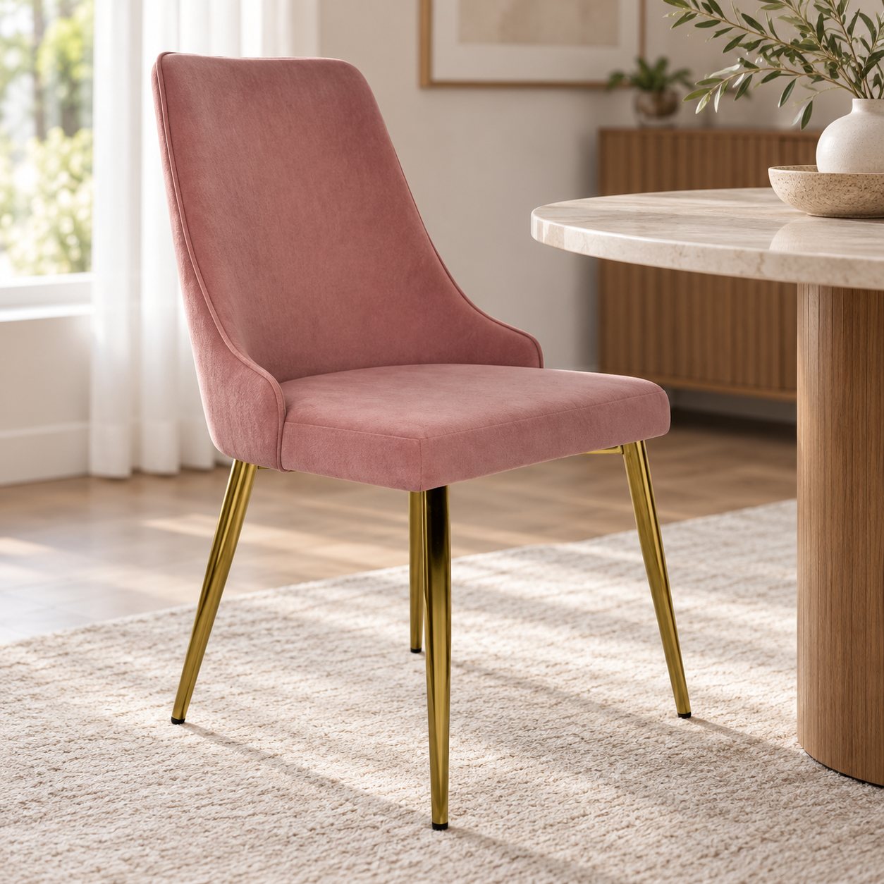 Silla de comedor rosa — Chaise Poudrée, vista ambientada 1