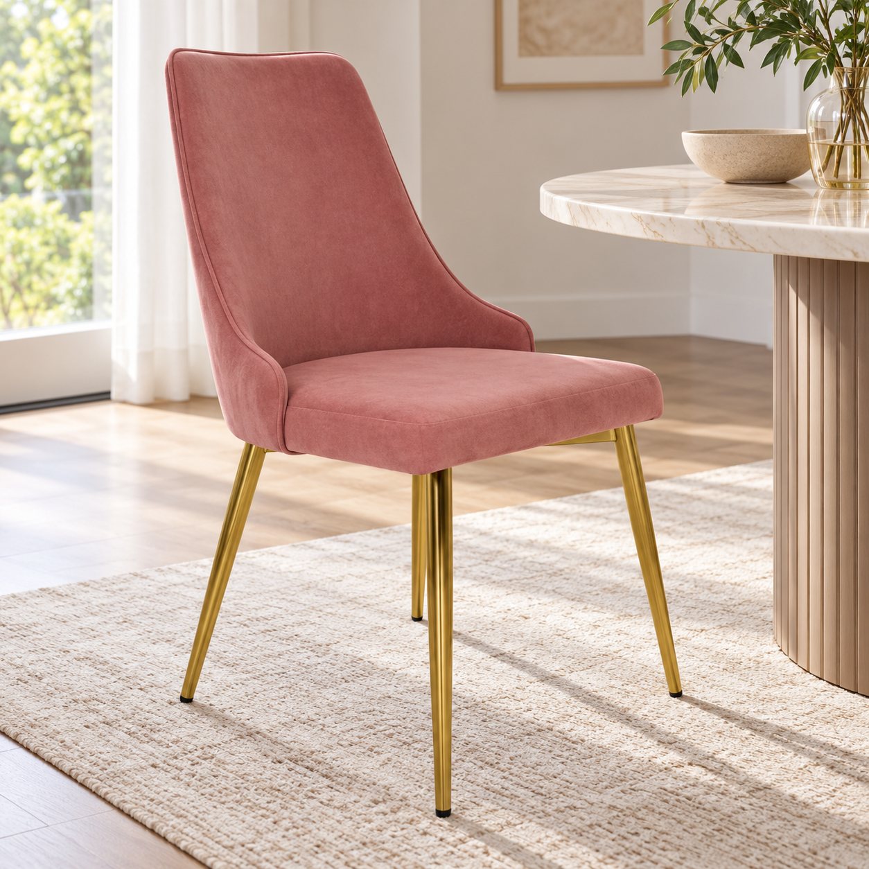 Silla de comedor rosa — Chaise Poudrée, vista ambientada 2