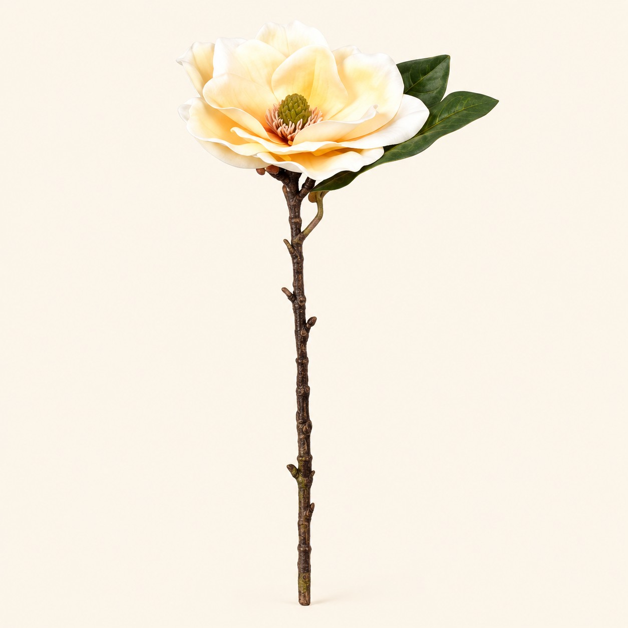 Flor artificial de magnolia amarilla Tige Magnolia con hojas verdes y tallo marrón