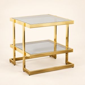 Mesa auxiliar Table Mezzanine dorada con dos niveles cuadrados de vidrio